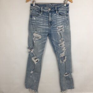 American Eagle Outfitters Distressed Skinny Jeans Ripped Stretchy Light Blue 10